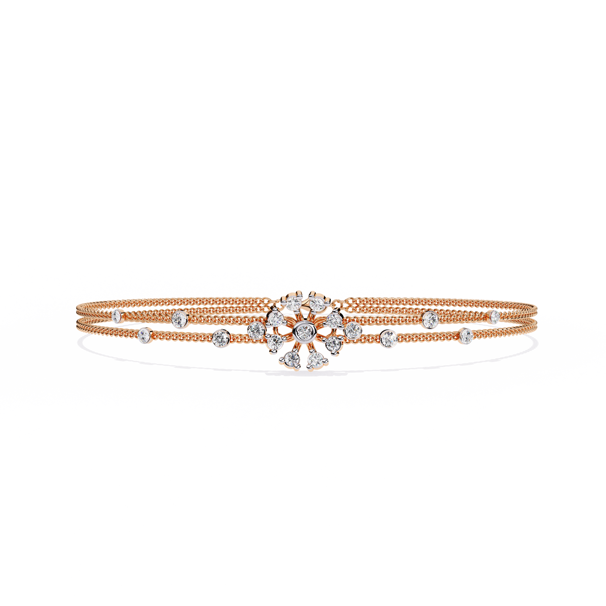 Reverra 14K Gold Round Lab Grown Diamond Floral Charm Fashion Bracelet for Women, CTTW-0.46