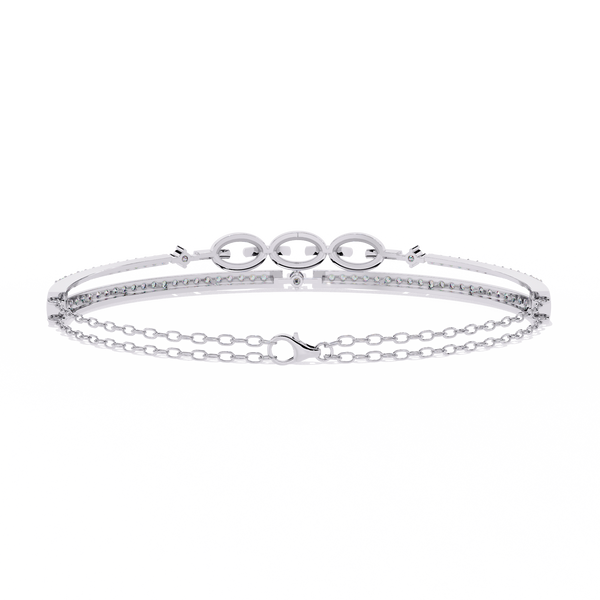 Reverra 14K Gold Round Lab Grown Diamond Dual Bar Chain-Link Fashion Bracelet for Women, CTTW-0.86