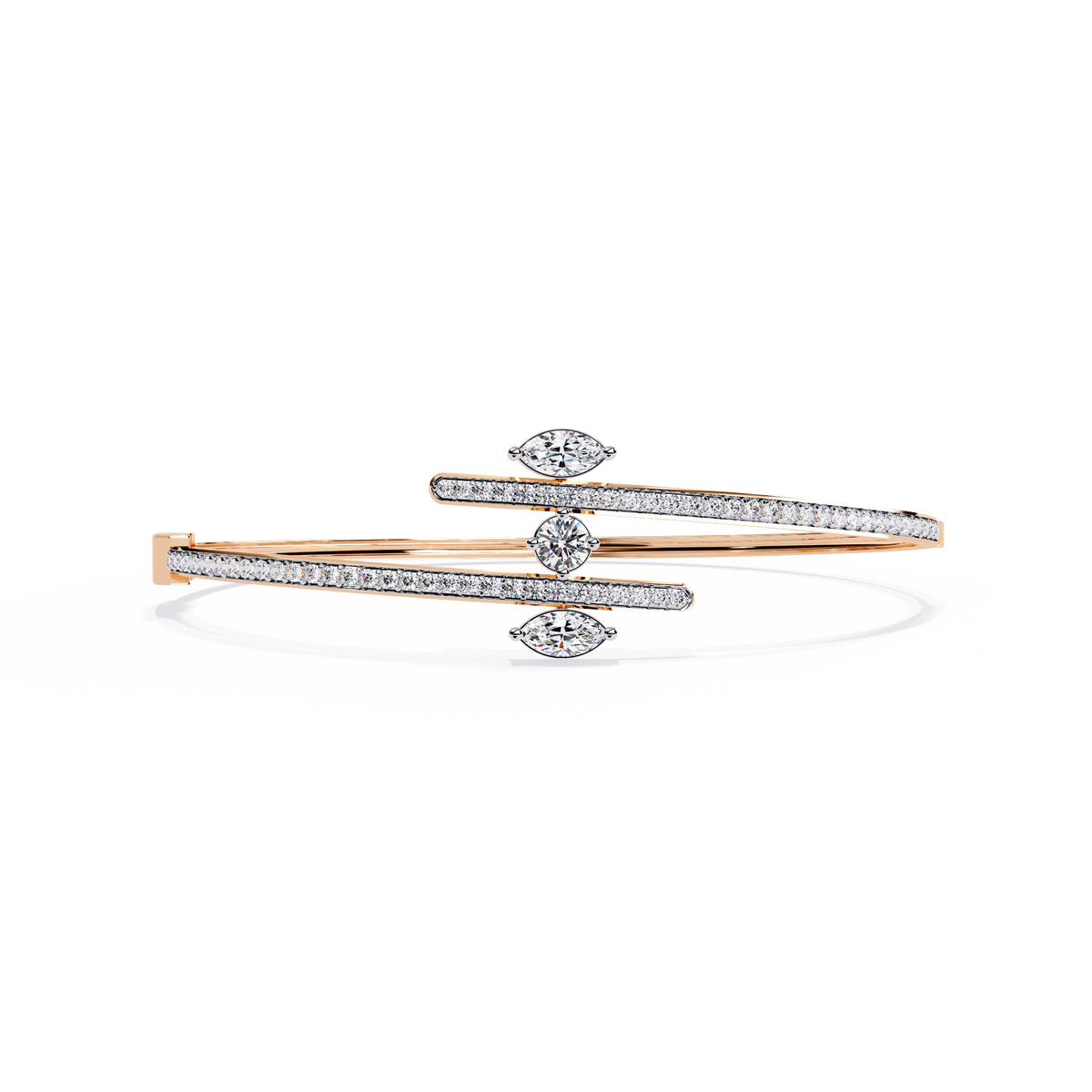 Reverra 14K Gold Marquise & Round Lab Grown Diamond Open Marquise Fashion Bracelet for Women, CTTW-1.56