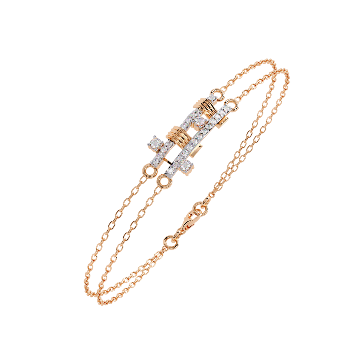 Reverra 14K Gold Round Lab Grown Diamond Dual Chain Geometric Fashion Bracelet for Women, CTTW-0.27