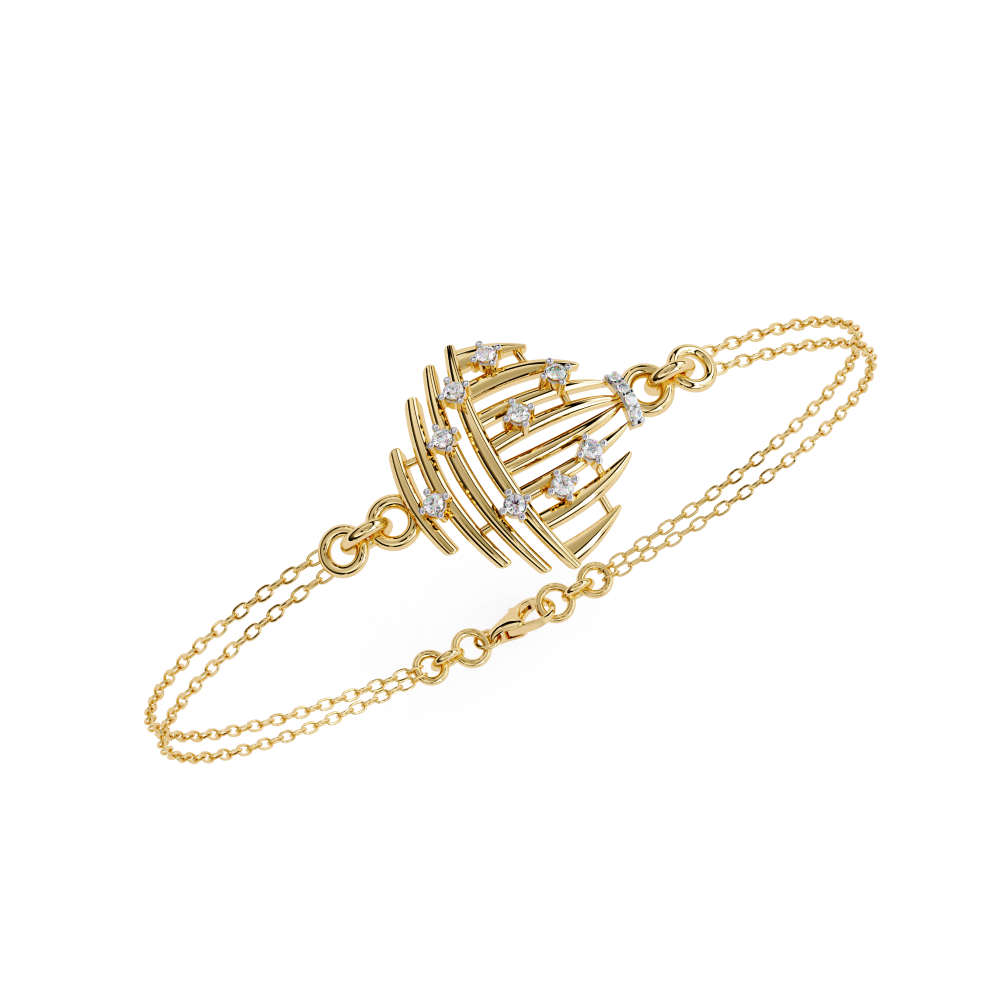 Reverra 14K Gold Round Lab Grown Diamond Abstract Dome Fashion Bracelet for Women, CTTW-0.13