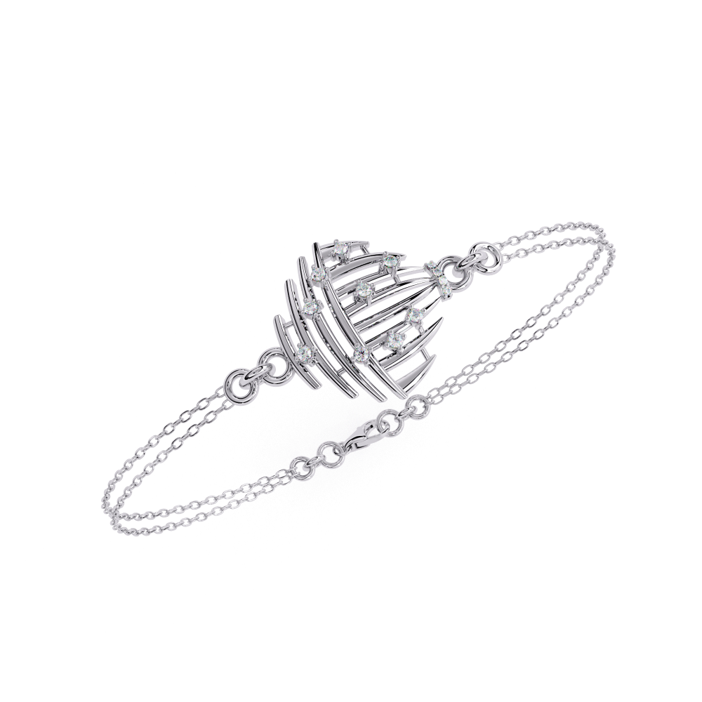 Reverra 14K Gold Round Lab Grown Diamond Abstract Dome Fashion Bracelet for Women, CTTW-0.13