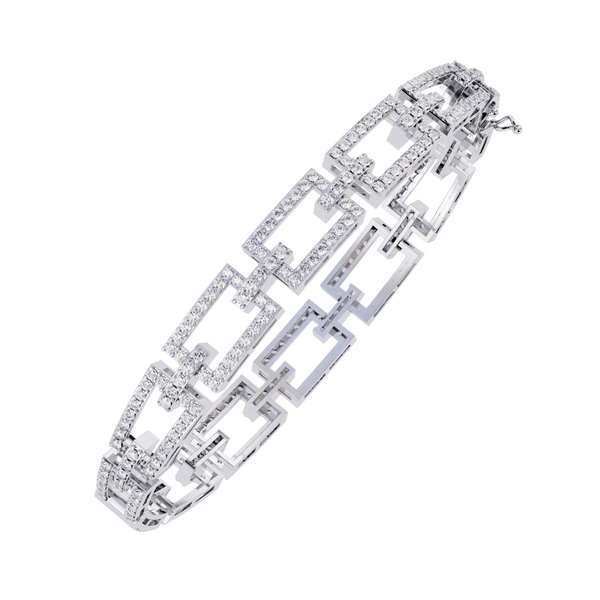 Reverra 14K Gold Round Lab Grown Diamond Rectangular Link Tennis Bracelet for Women, CTTW-2.31