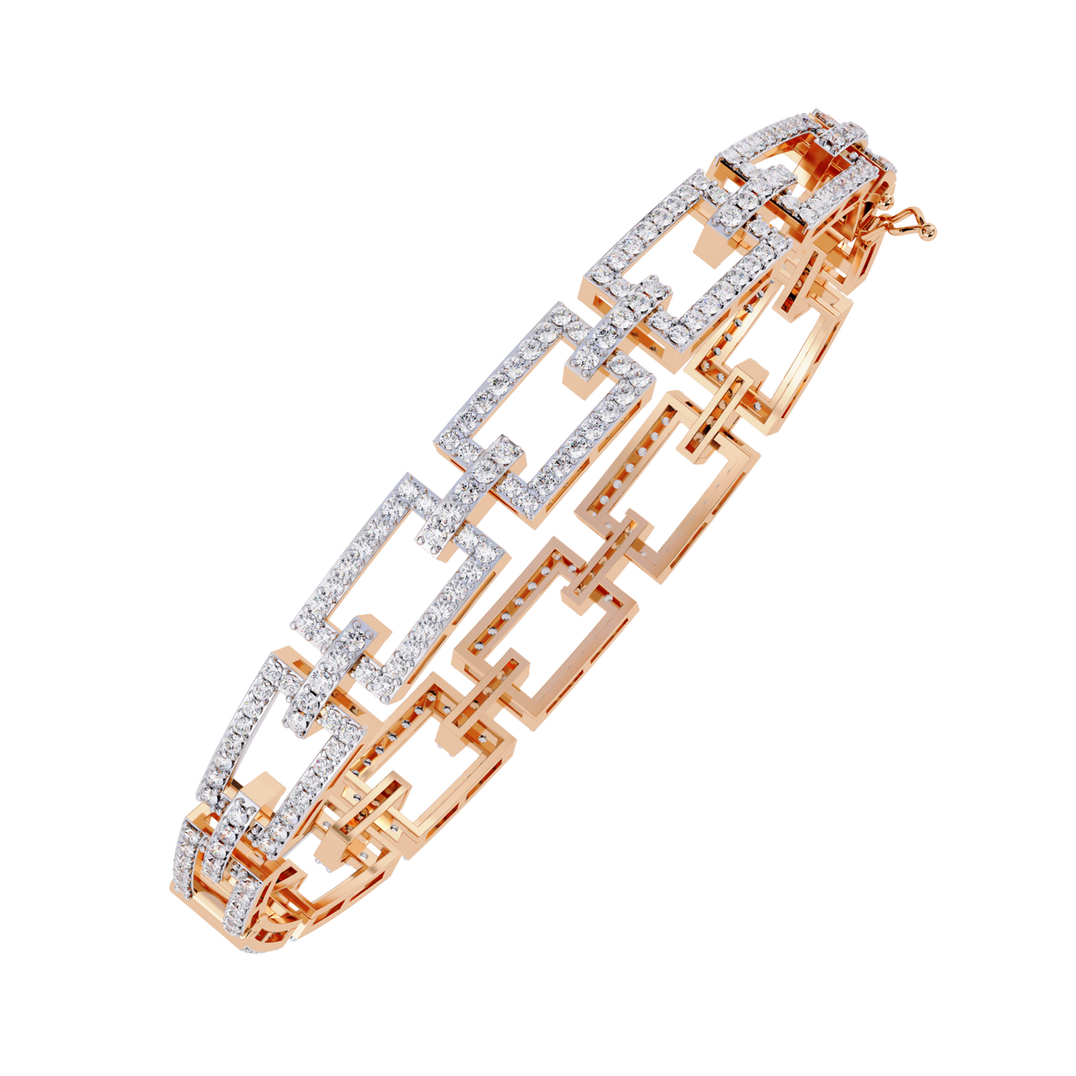 Reverra 14K Gold Round Lab Grown Diamond Rectangular Link Tennis Bracelet for Women, CTTW-2.31