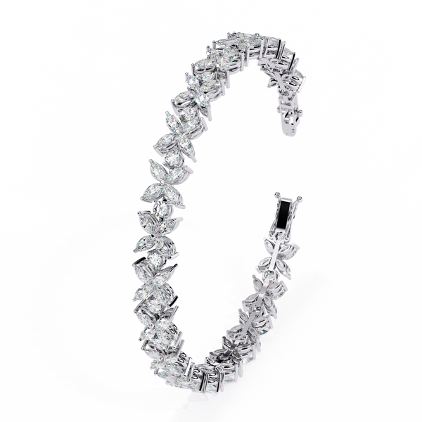 Reverra 14K Gold Marquise & Round Lab Grown Diamond Marquise Cluster Tennis Bracelet for Women, CTTW-6.25