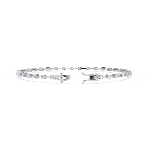 Reverra 14K Gold Round Lab Grown Diamond Minimalist Bar Tennis Bracelet for Women, CTTW-0.95