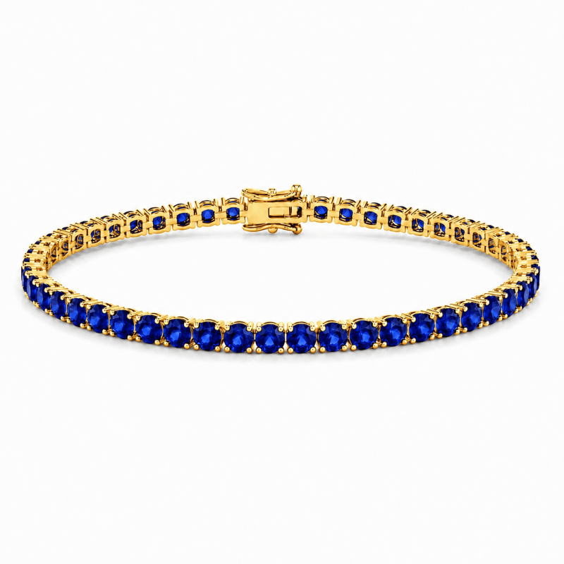 Reverra 14K Gold Round Gemstone Fancy Tennis Bracelet For Women CTTW-6 - Reverra Jewels Inc.