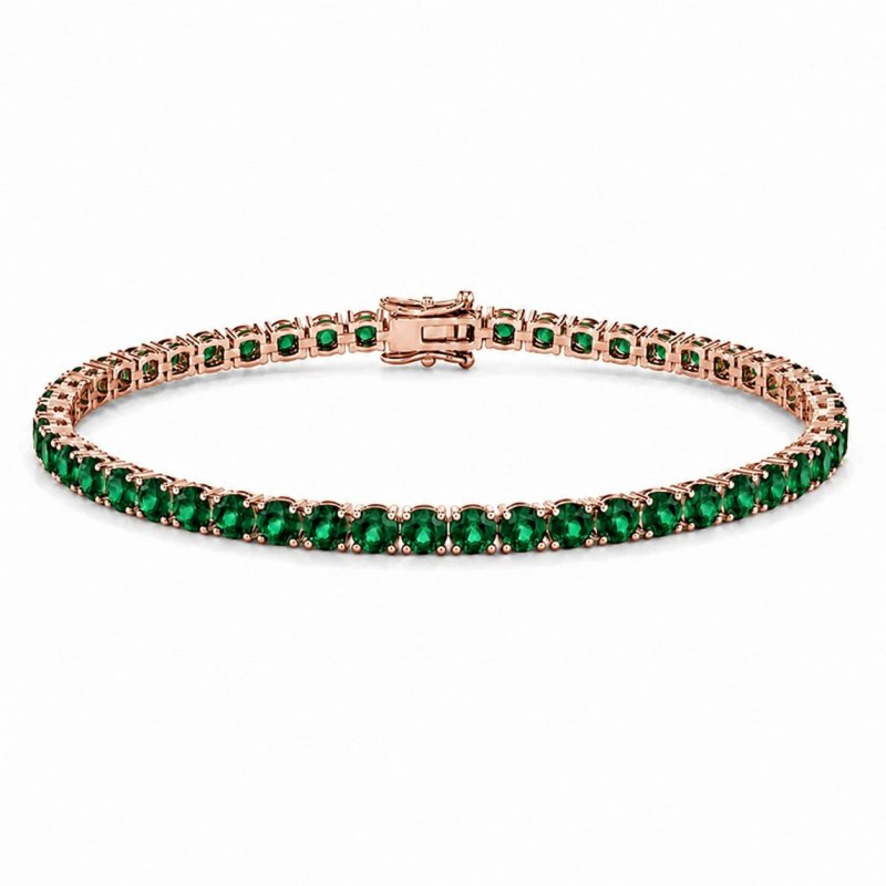 Reverra 14K Gold Round Gemstone Fancy Tennis Bracelet For Women CTTW-6 - Reverra Jewels Inc.