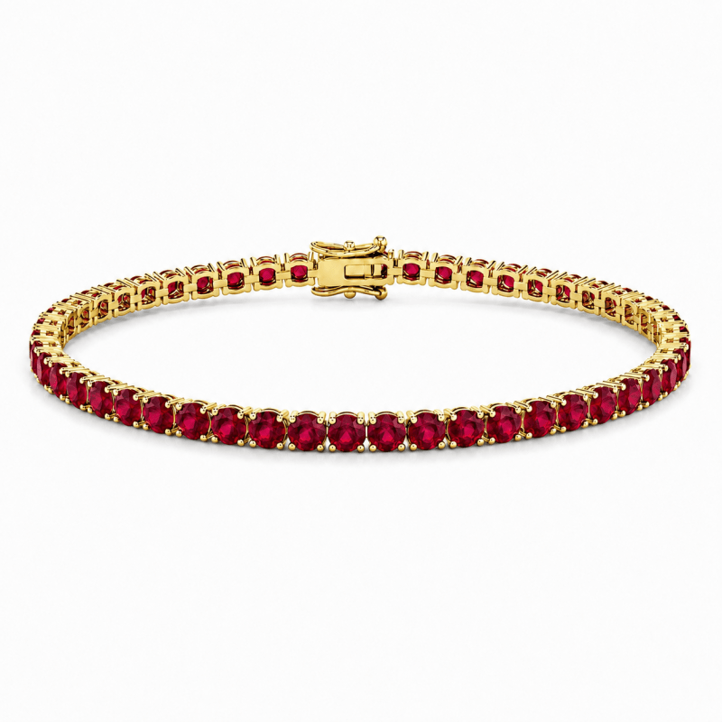 Reverra 14K Gold Round Gemstone Fancy Tennis Bracelet For Women CTTW-6 - Reverra Jewels Inc.