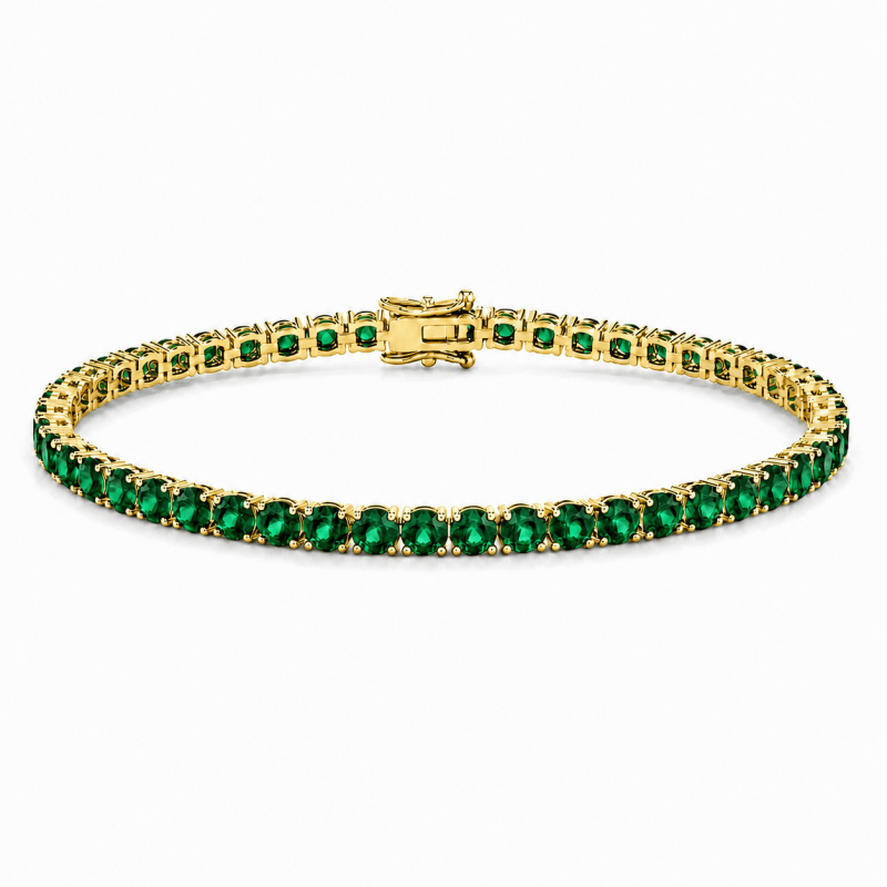Reverra 14K Gold Round Gemstone Fancy Tennis Bracelet For Women CTTW-6 - Reverra Jewels Inc.