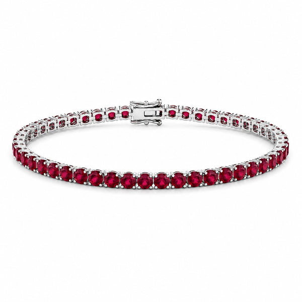 Reverra 14K Gold Round Gemstone Fancy Tennis Bracelet For Women CTTW-6