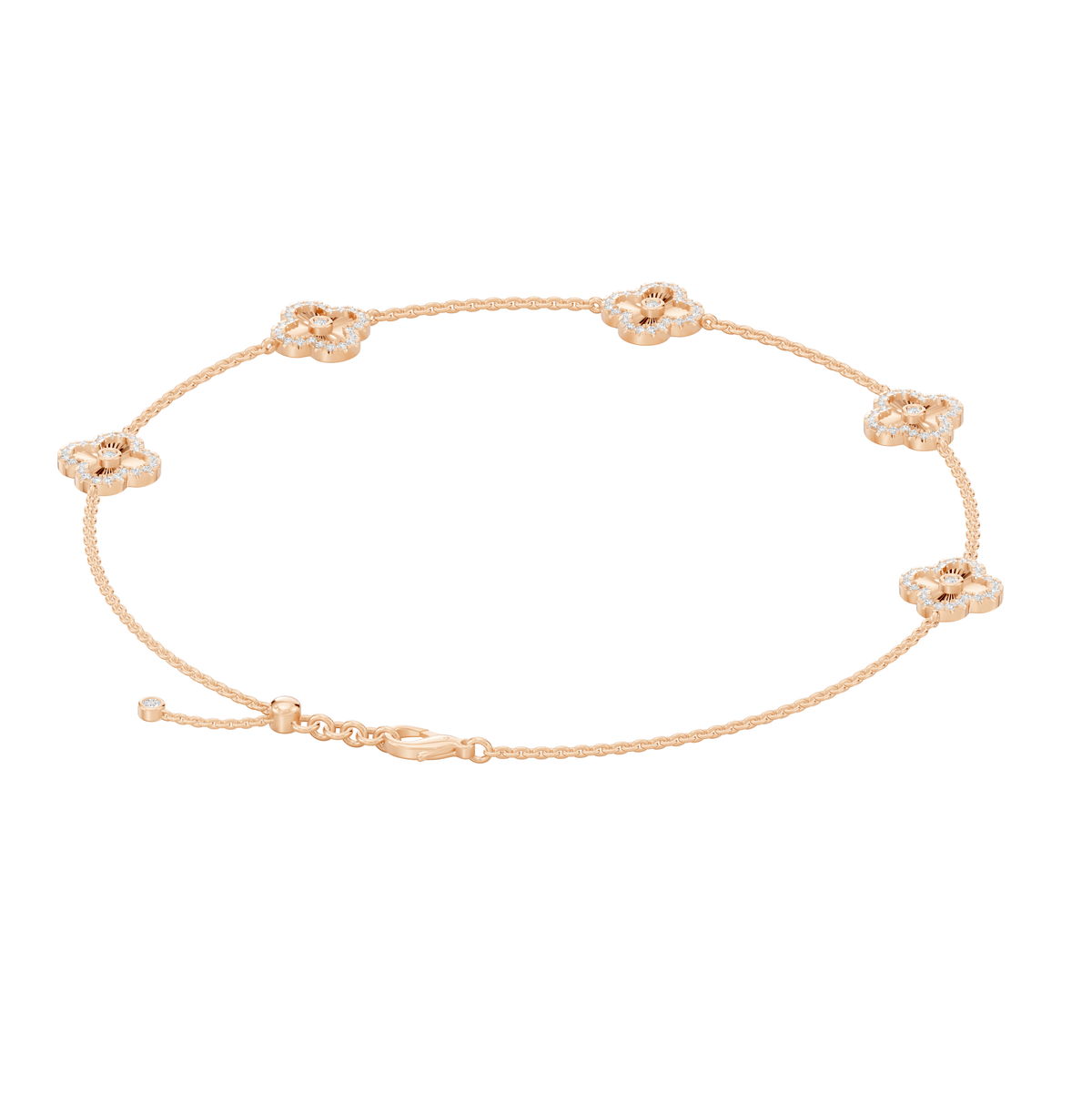 Reverra 14K Gold Lab Grown Diamond Classic Link Floral Clover Bracelet for Women, CTTW-0.87 - Reverra Jewels Inc.