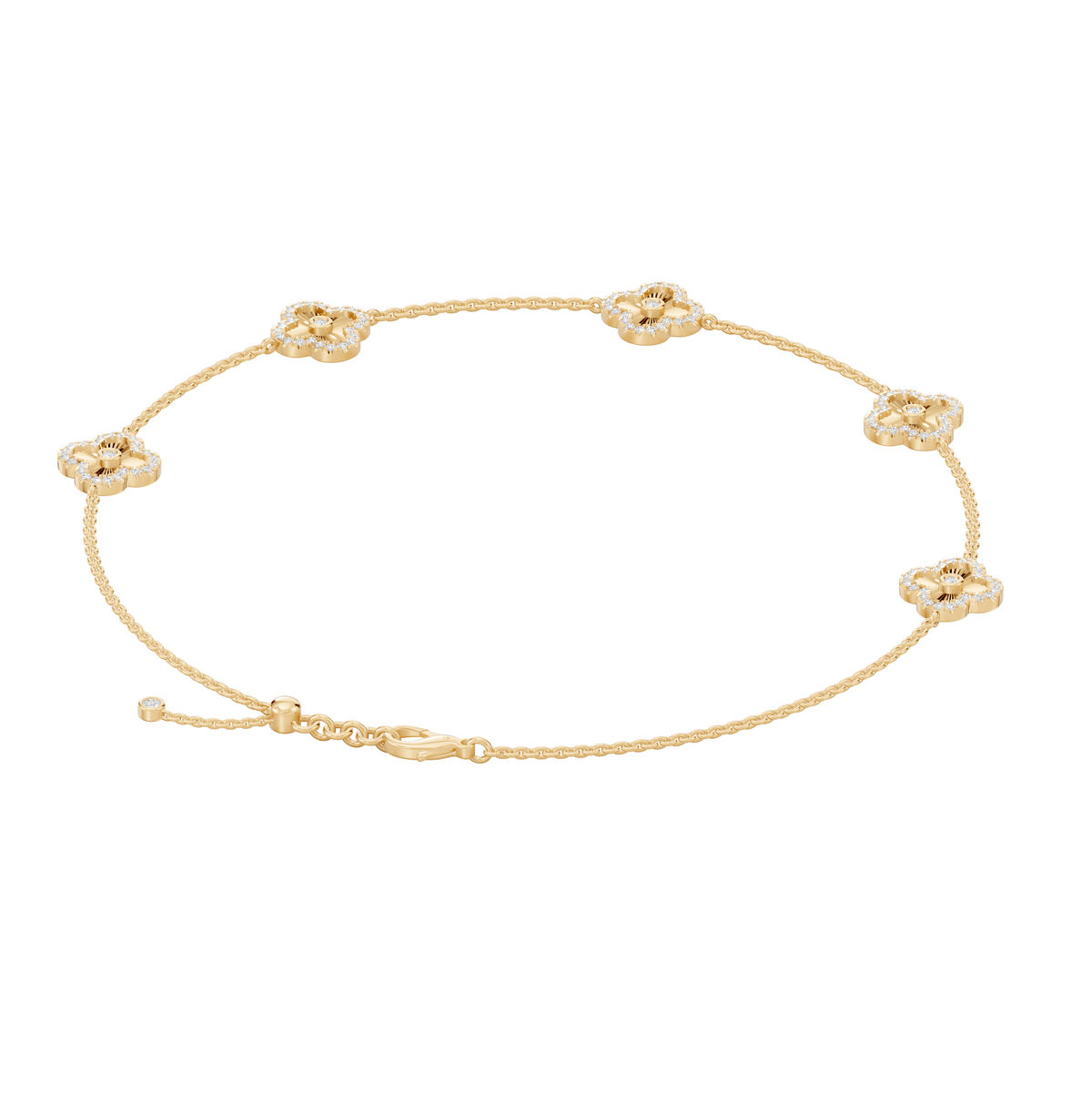 Reverra 14K Gold Lab Grown Diamond Classic Link Floral Clover Bracelet for Women, CTTW-0.87 - Reverra Jewels Inc.
