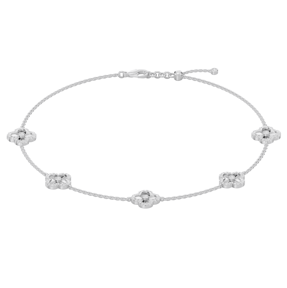 Reverra 14K Gold Lab Grown Diamond Classic Link Floral Clover Bracelet for Women, CTTW-0.87 - Reverra Jewels Inc.