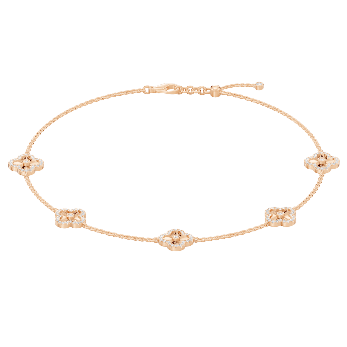 Reverra 14K Gold Lab Grown Diamond Classic Link Floral Clover Bracelet for Women, CTTW-0.87 - Reverra Jewels Inc.