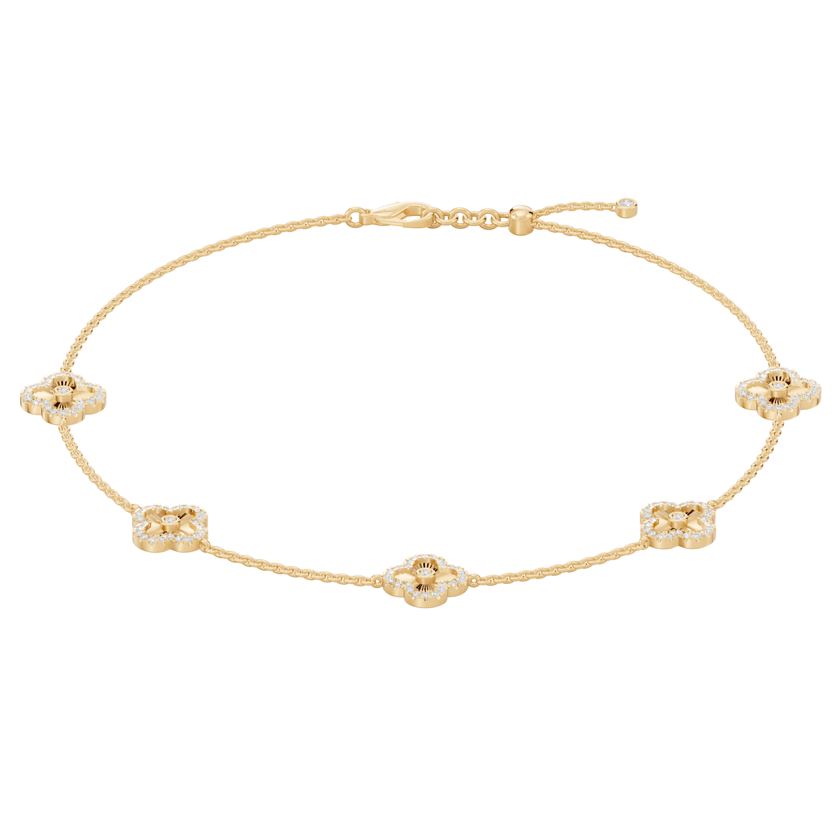 Reverra 14K Gold Lab Grown Diamond Classic Link Floral Clover Bracelet for Women, CTTW-0.87 - Reverra Jewels Inc.
