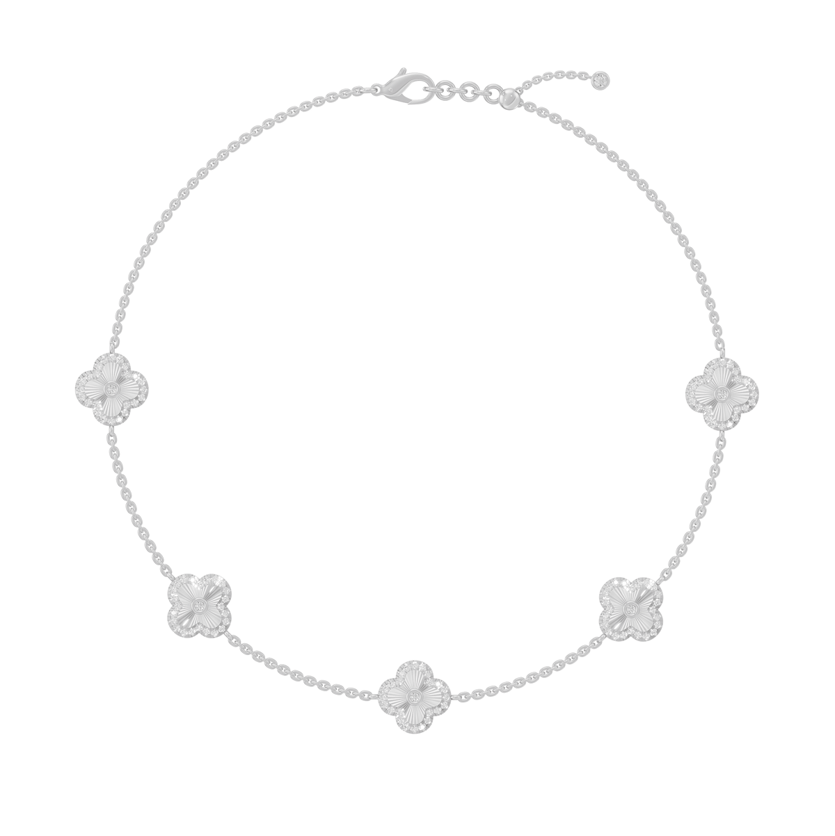 Reverra 14K Gold Lab Grown Diamond Classic Link Floral Clover Bracelet for Women, CTTW-0.87 - Reverra Jewels Inc.