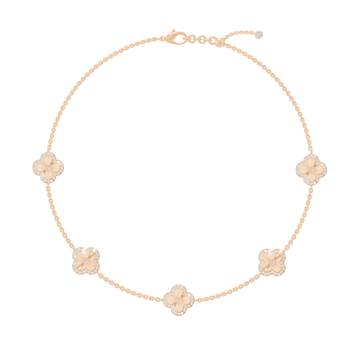 Reverra 14K Gold Lab Grown Diamond Classic Link Floral Clover Bracelet for Women, CTTW-0.87 - Reverra Jewels Inc.