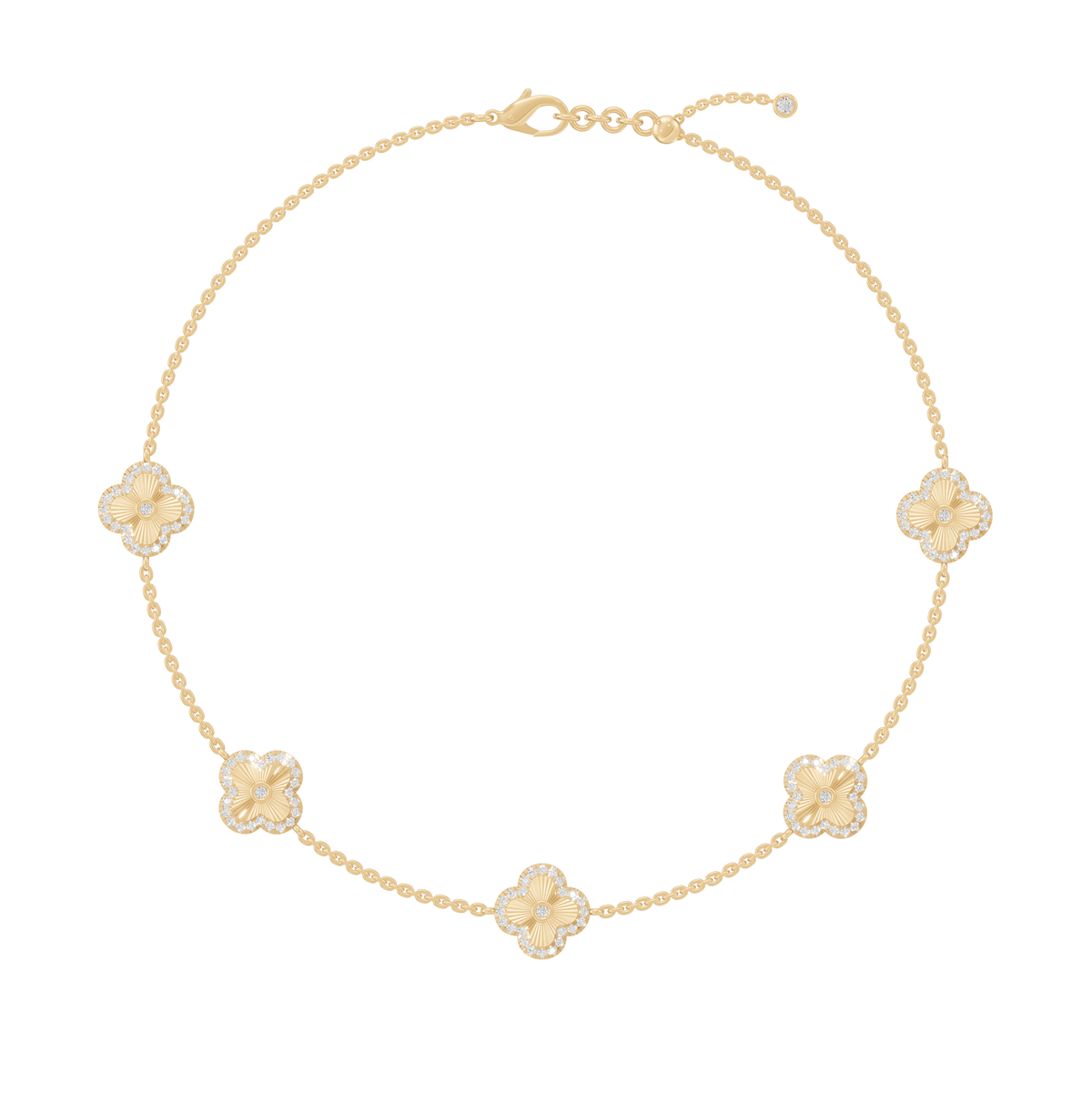 Reverra 14K Gold Lab Grown Diamond Classic Link Floral Clover Bracelet for Women, CTTW-0.87 - Reverra Jewels Inc.