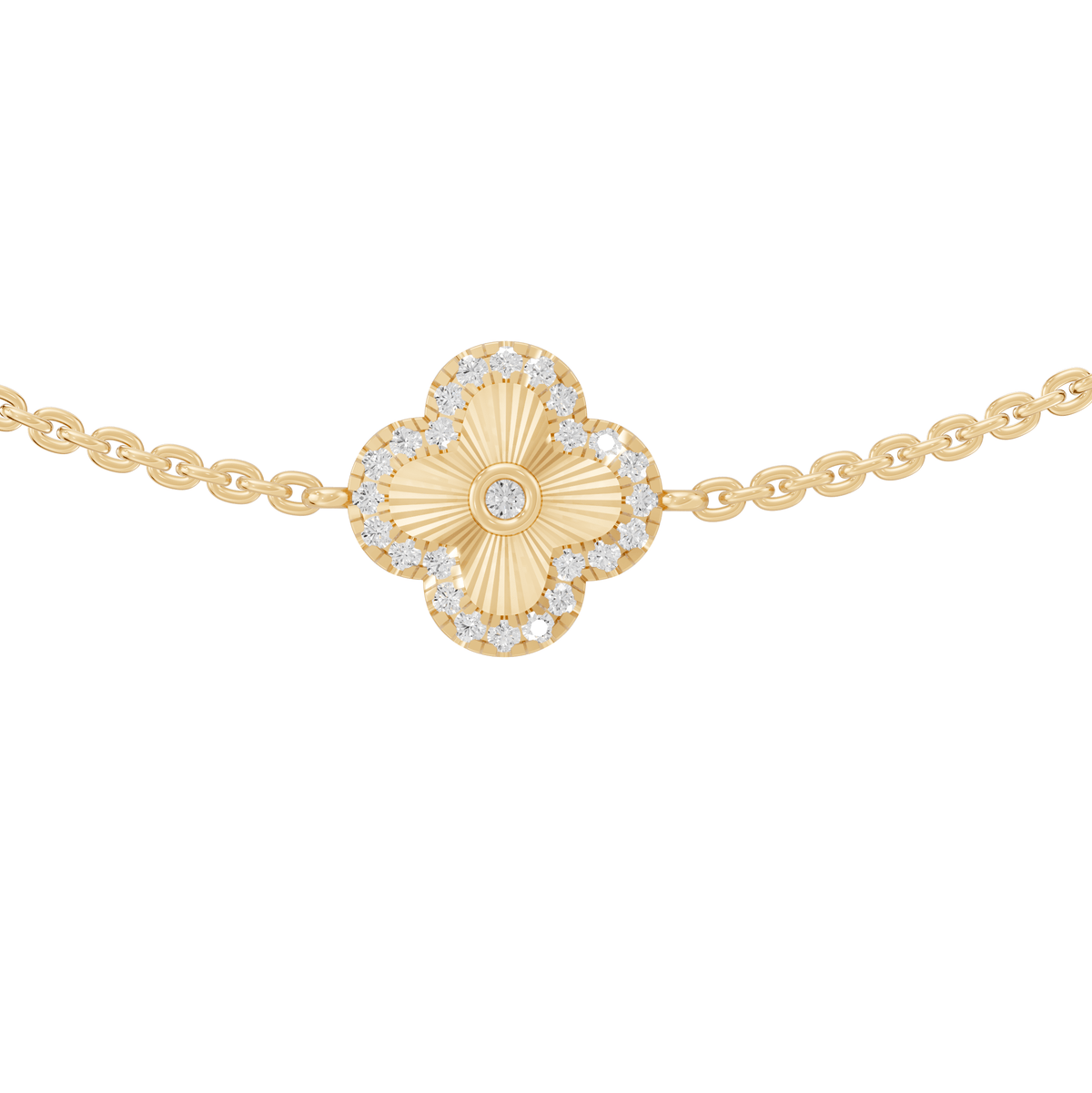 Reverra 14K Gold Lab Grown Diamond Classic Link Floral Clover Bracelet for Women, CTTW-0.87 - Reverra Jewels Inc.