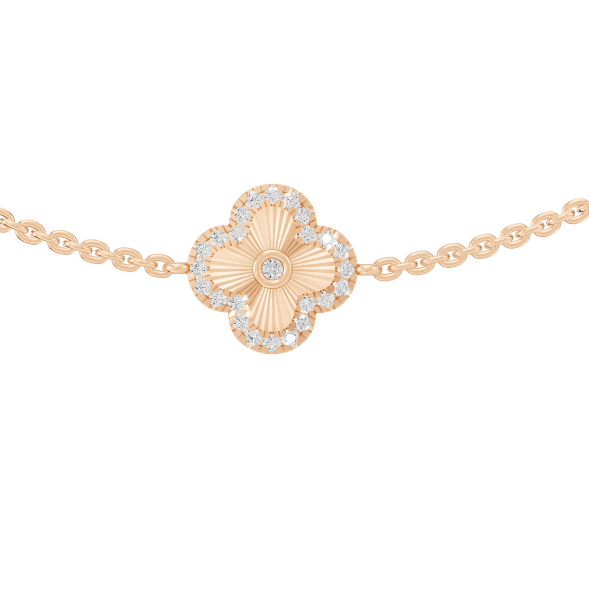 Reverra 14K Gold Lab Grown Diamond Classic Link Floral Clover Bracelet for Women, CTTW-0.87 - Reverra Jewels Inc.