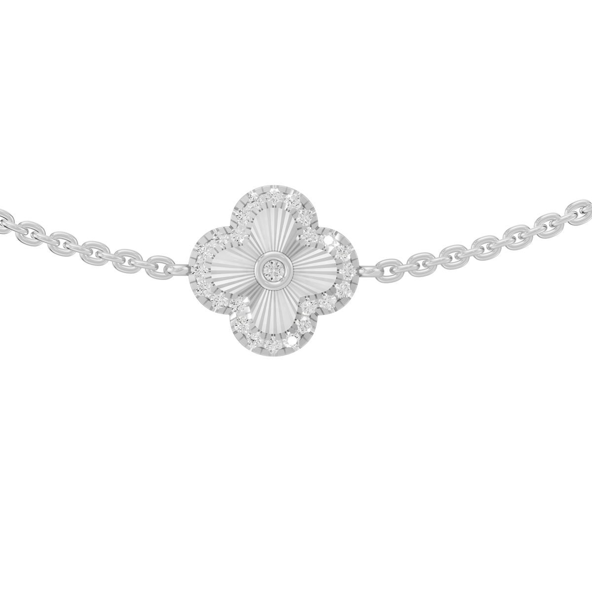Reverra 14K Gold Lab Grown Diamond Classic Link Floral Clover Bracelet for Women, CTTW-0.87 - Reverra Jewels Inc.