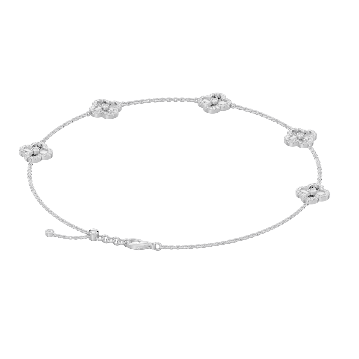 Reverra 14K Gold Lab Grown Diamond Classic Link Floral Clover Bracelet for Women, CTTW-0.87 - Reverra Jewels Inc.