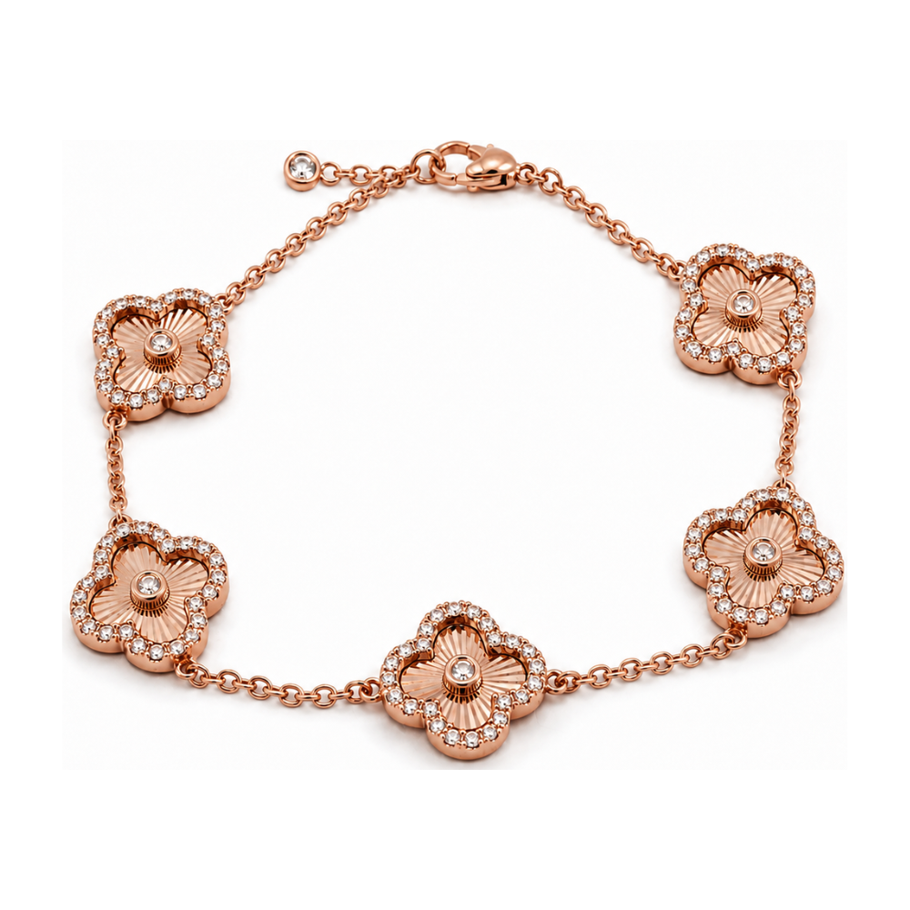 Reverra 14K Gold Lab Grown Diamond Classic Link Floral Clover Bracelet for Women, CTTW-0.87