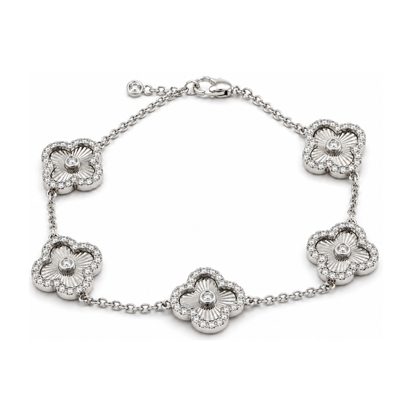 Reverra 14K Gold Lab Grown Diamond Classic Link Floral Clover Bracelet for Women, CTTW-0.87