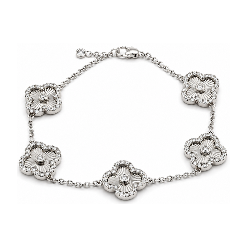 Reverra 14K Gold Lab Grown Diamond Classic Link Floral Clover Bracelet for Women, CTTW-0.87
