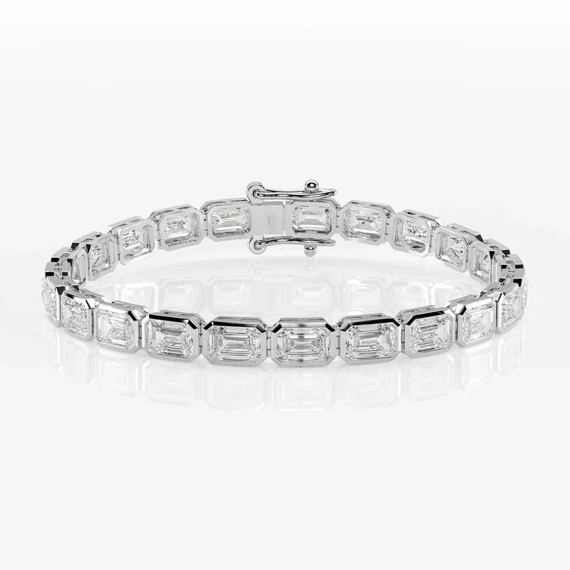Reverra 14K Gold Emerald & Oval Lab Grown Diamond East-To-West Bezel Bracelet for Women, CTTW-5.1 - Reverra Jewels Inc.