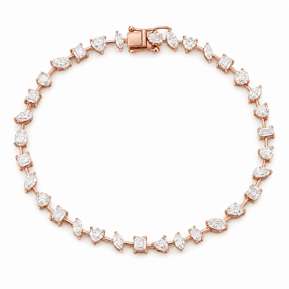 Reverra 14K Gold Lab Grown Diamond Multi Shape River Tennis Bracelet for Women, CTTW-6