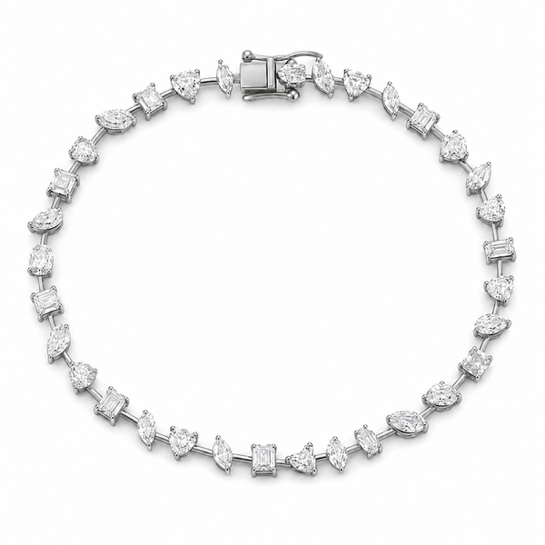Reverra 14K Gold Lab Grown Diamond Multi Shape River Tennis Bracelet for Women, CTTW-6