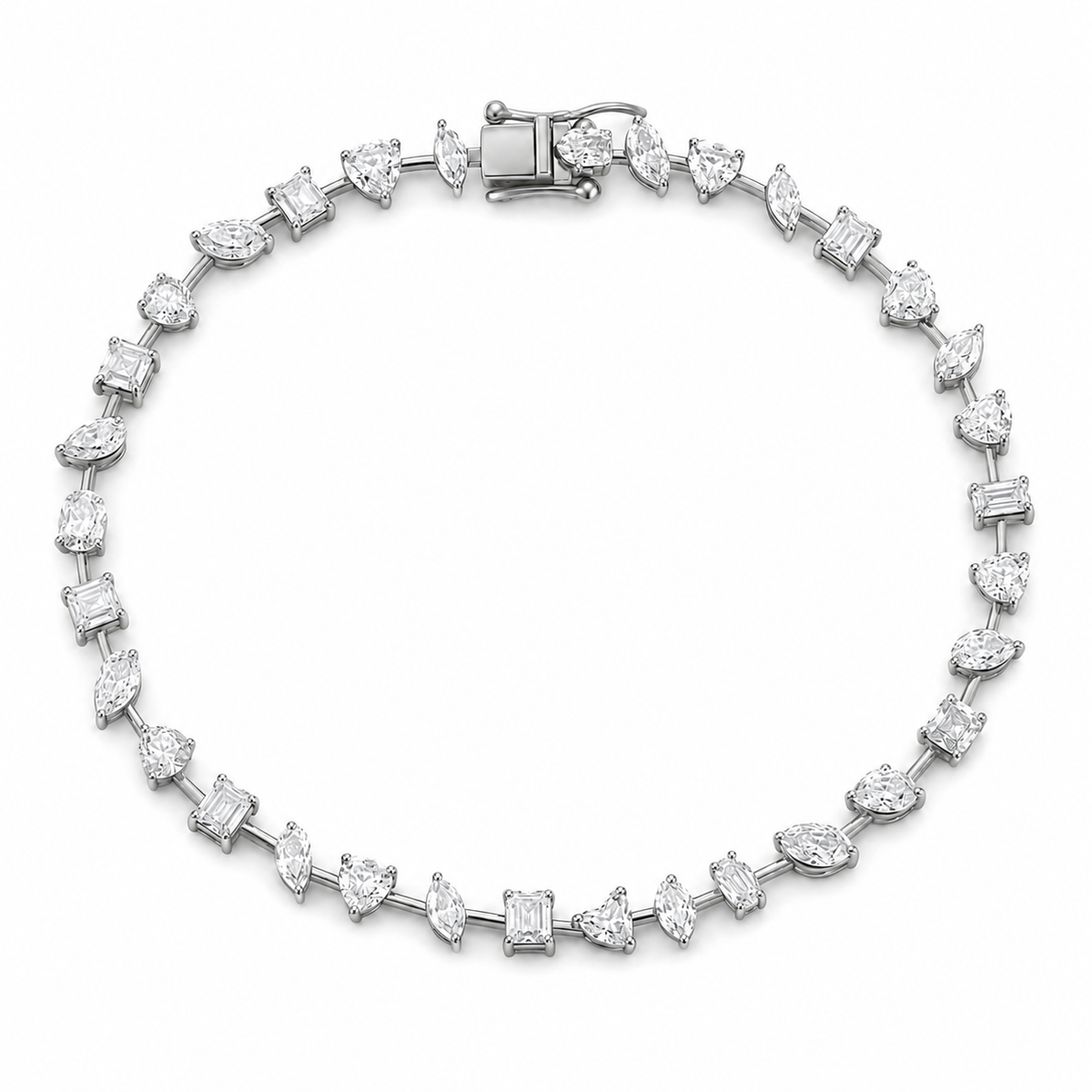 Reverra 14K Gold Lab Grown Diamond Multi Shape River Tennis Bracelet for Women, CTTW-6