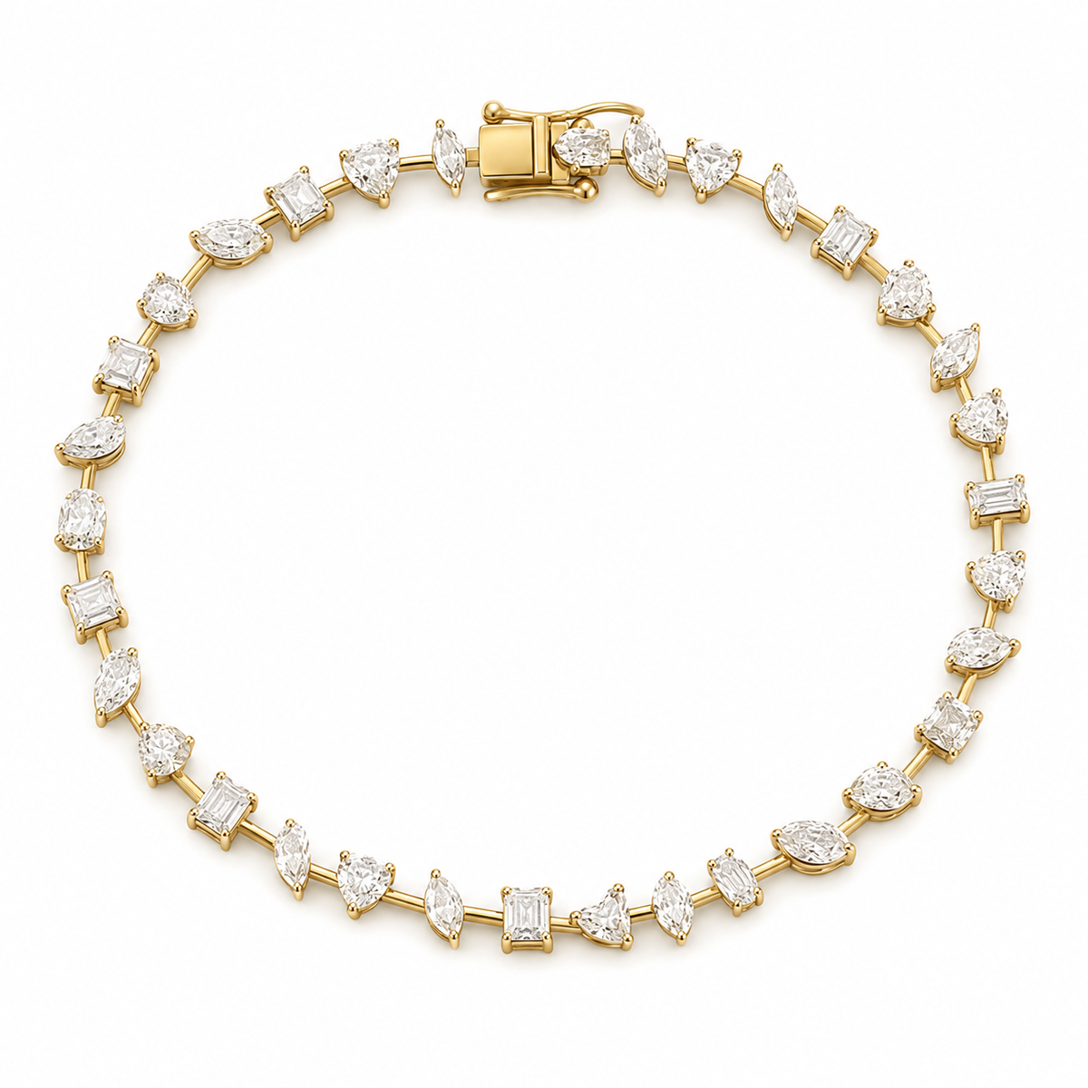 Reverra 14K Gold Lab Grown Diamond Multi Shape River Tennis Bracelet for Women, CTTW-6