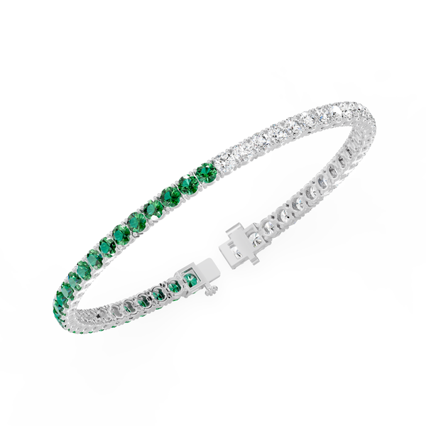Reverra 14K Round Lab Grown Diamond With Half Colored Diamond Tennis Bracelet