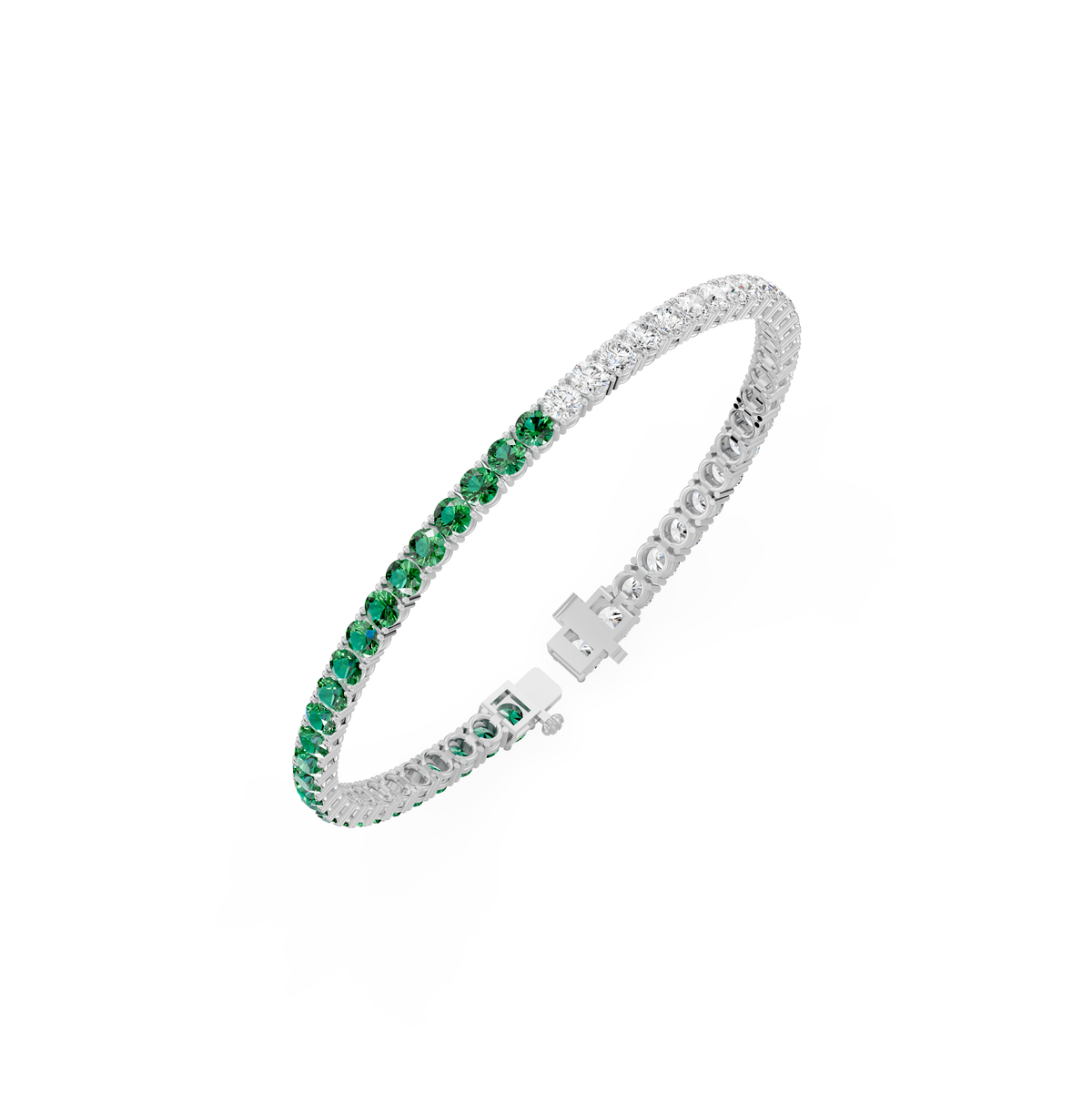 Reverra 14K Round Lab Grown Diamond With Half Colored Diamond Tennis Bracelet