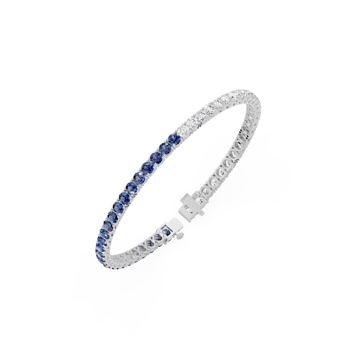 Reverra 14K Round Lab Grown Diamond With Half Colored Diamond Tennis Bracelet