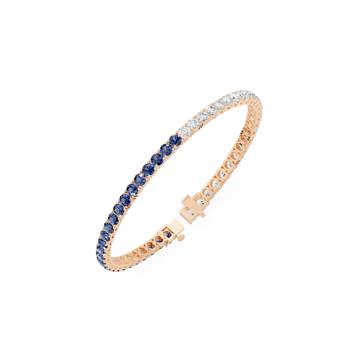 Reverra 14K Round Lab Grown Diamond With Half Colored Diamond Tennis Bracelet