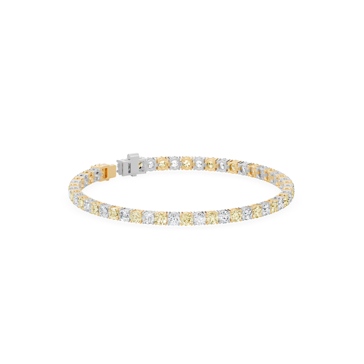 Reverra 14K Gold Round Lab Grown Diamond Yellow & White Alternating Tennis Bracelet