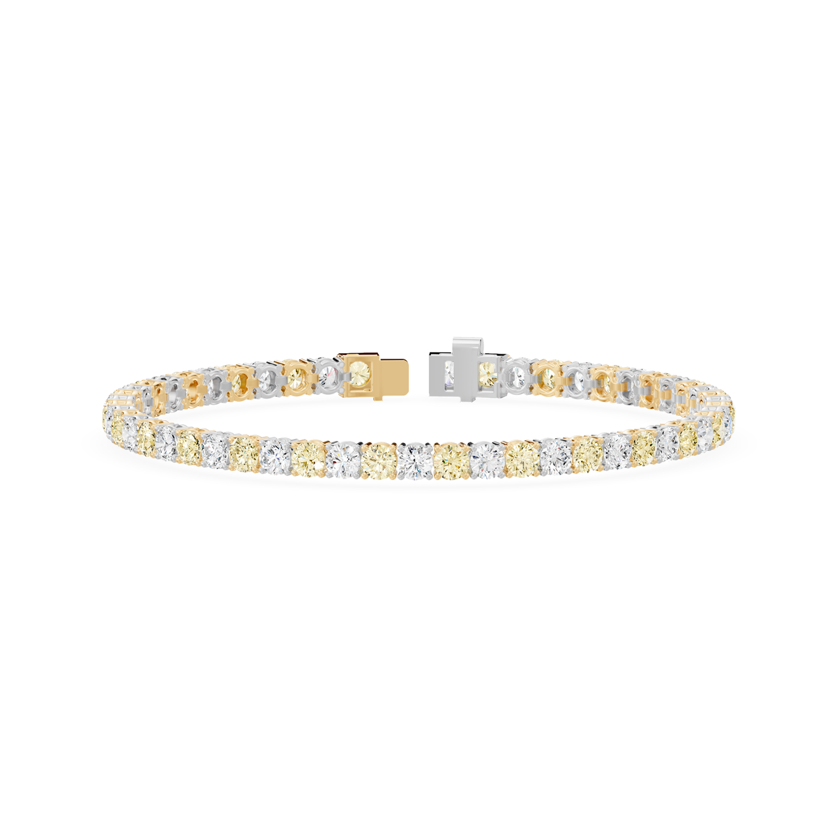 Reverra 14K Gold Round Lab Grown Diamond Yellow & White Alternating Tennis Bracelet