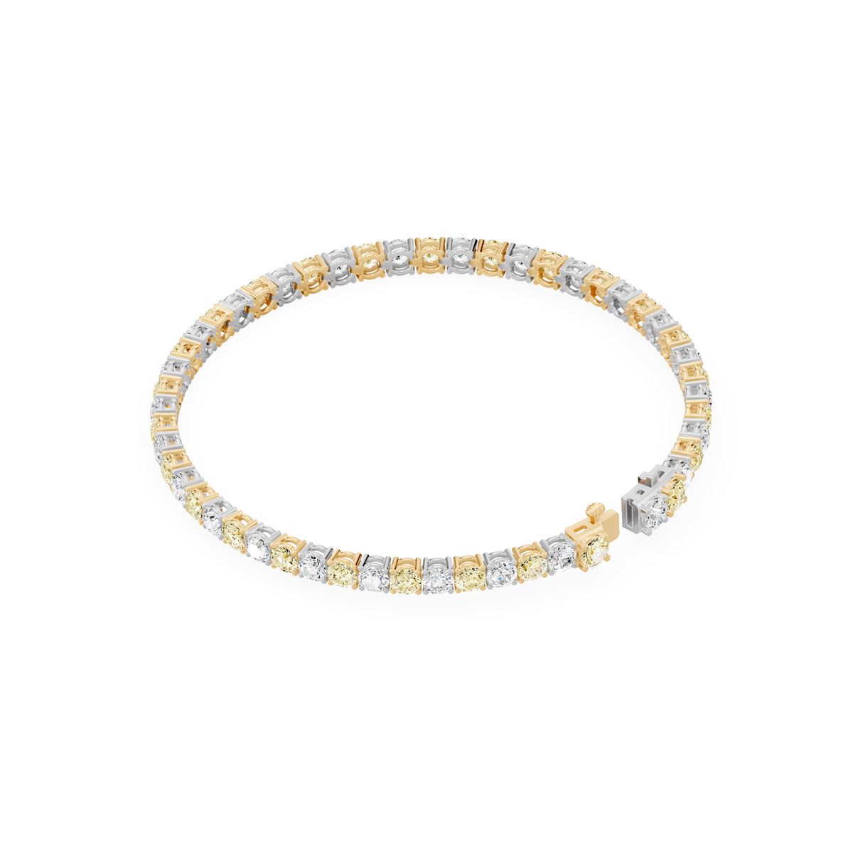 Reverra 14K Gold Round Lab Grown Diamond Yellow & White Alternating Tennis Bracelet