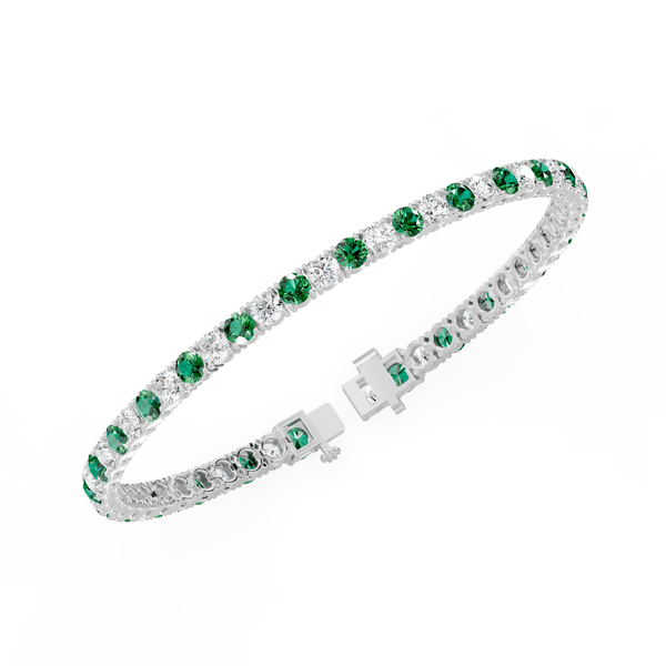 Reverra 14K Gold Round Lab Grown Diamond & Alternating Colored Diamond Tennis Bracelet - Reverra Jewels Inc.
