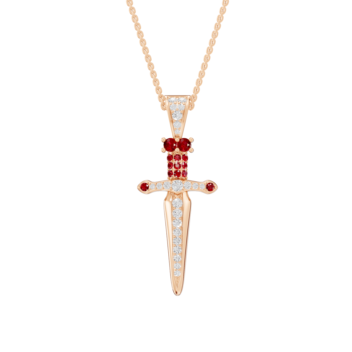 Naomi Round Lab Grown Diamond Dagger Knife Halloween Pendant Necklace - Reverra Jewels Inc.
