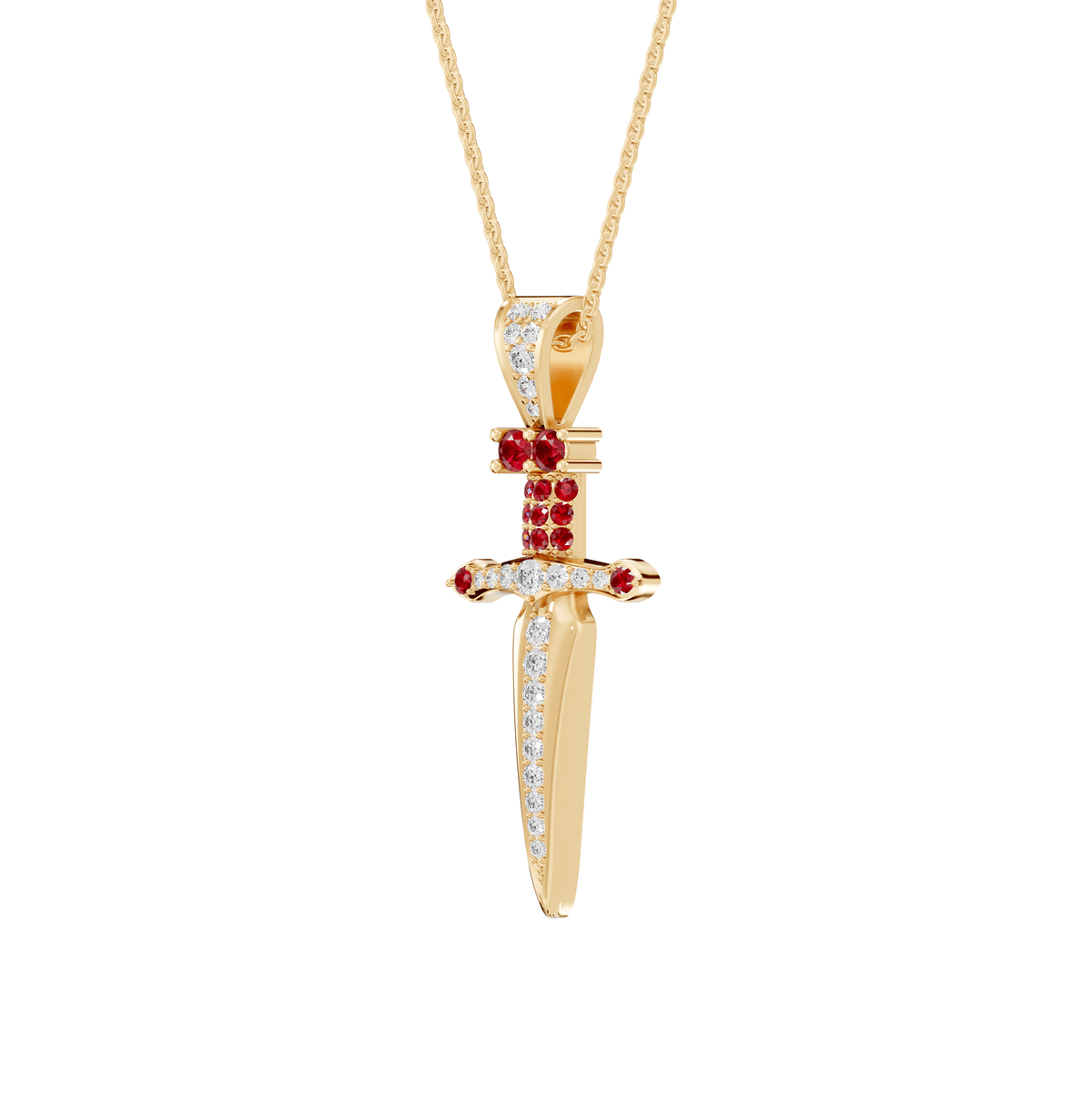Naomi Round Lab Grown Diamond Dagger Knife Halloween Pendant Necklace - Reverra Jewels Inc.