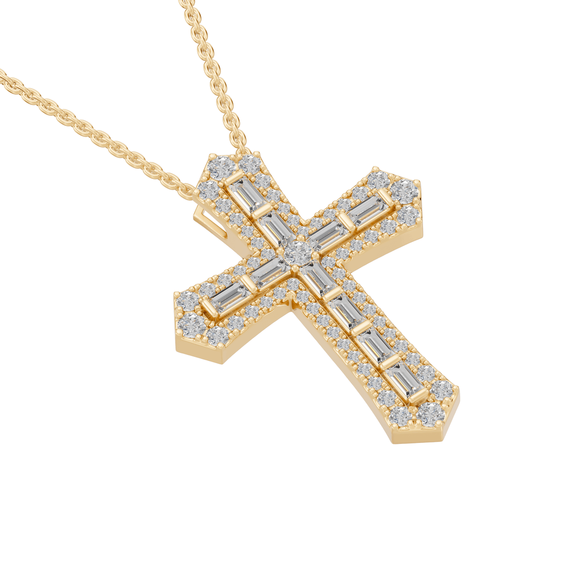 Camila Round & Baguette Lab Grown Diamond Holy Cross Halloween Pendant Necklace - Reverra Jewels Inc.