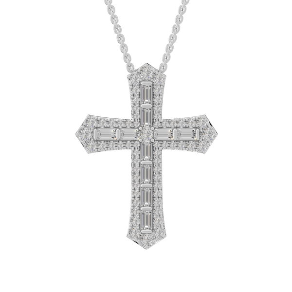 Camila Round & Baguette Lab Grown Diamond Holy Cross Halloween Pendant Necklace - Reverra Jewels Inc.