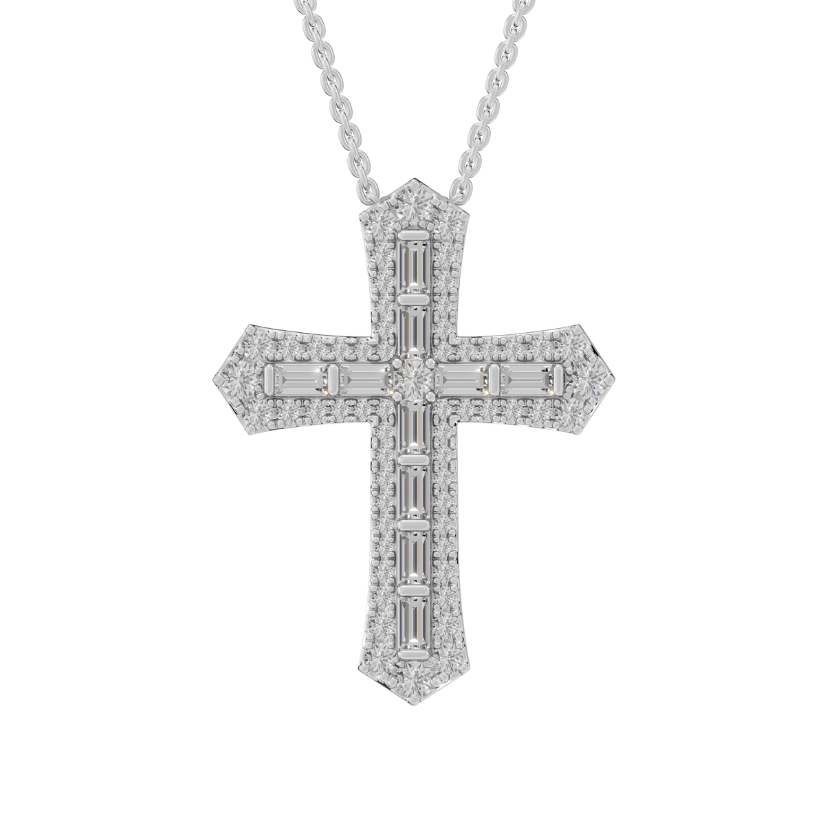 Camila Round & Baguette Lab Grown Diamond Holy Cross Halloween Pendant Necklace - Reverra Jewels Inc.