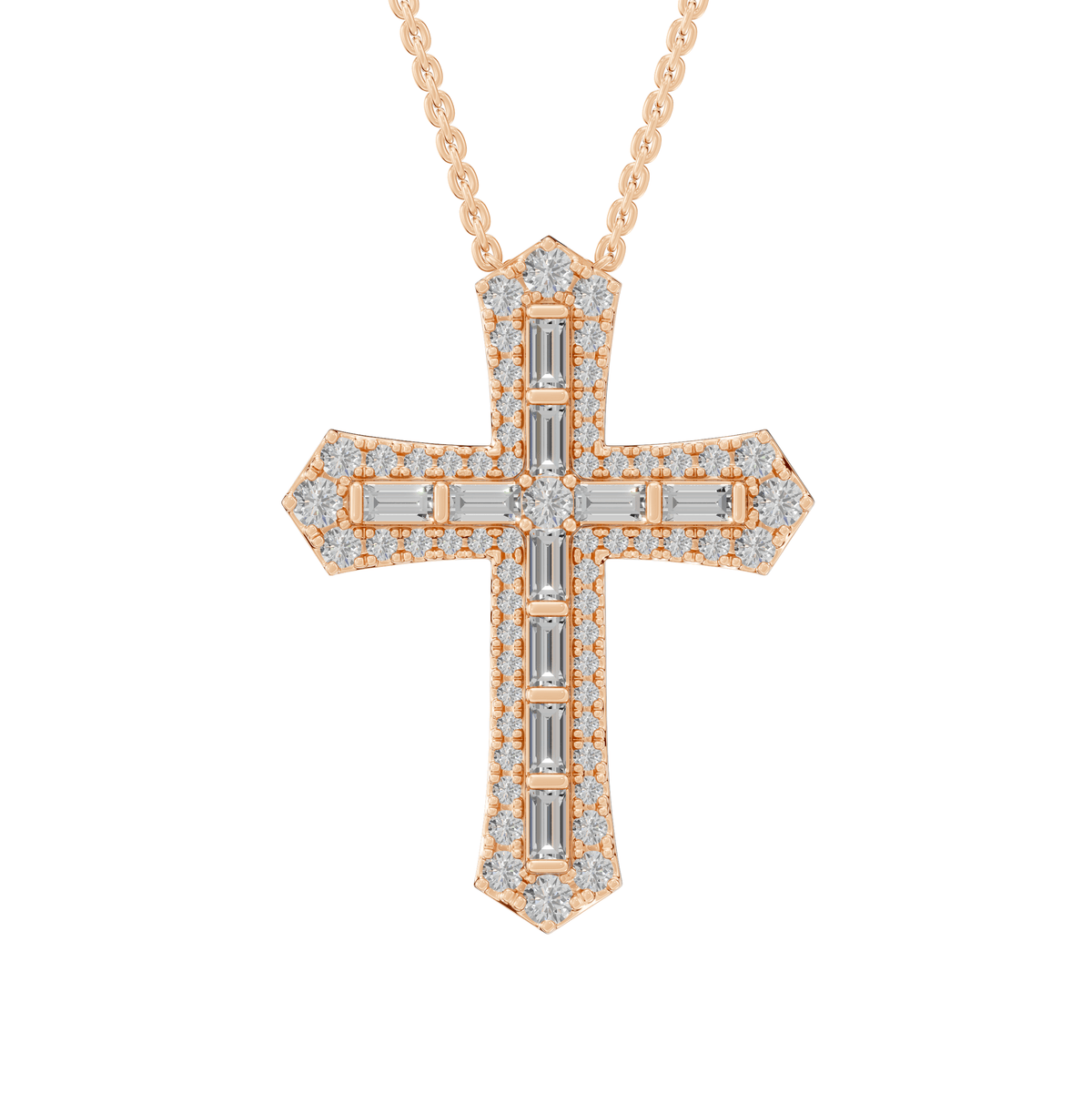 Camila Round & Baguette Lab Grown Diamond Holy Cross Halloween Pendant Necklace - Reverra Jewels Inc.