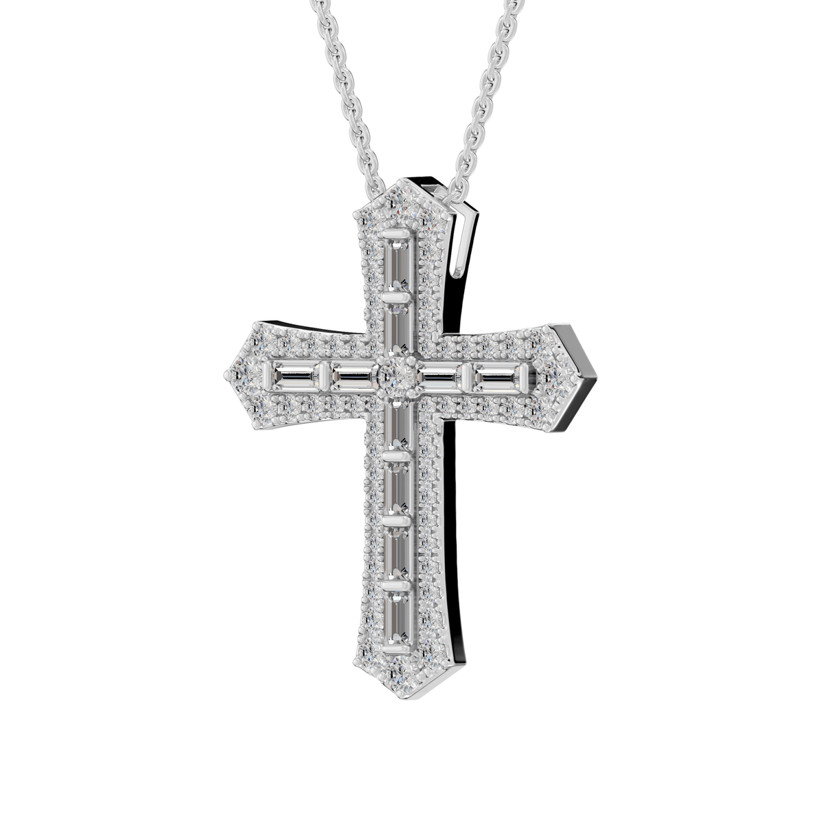 Camila Round & Baguette Lab Grown Diamond Holy Cross Halloween Pendant Necklace - Reverra Jewels Inc.
